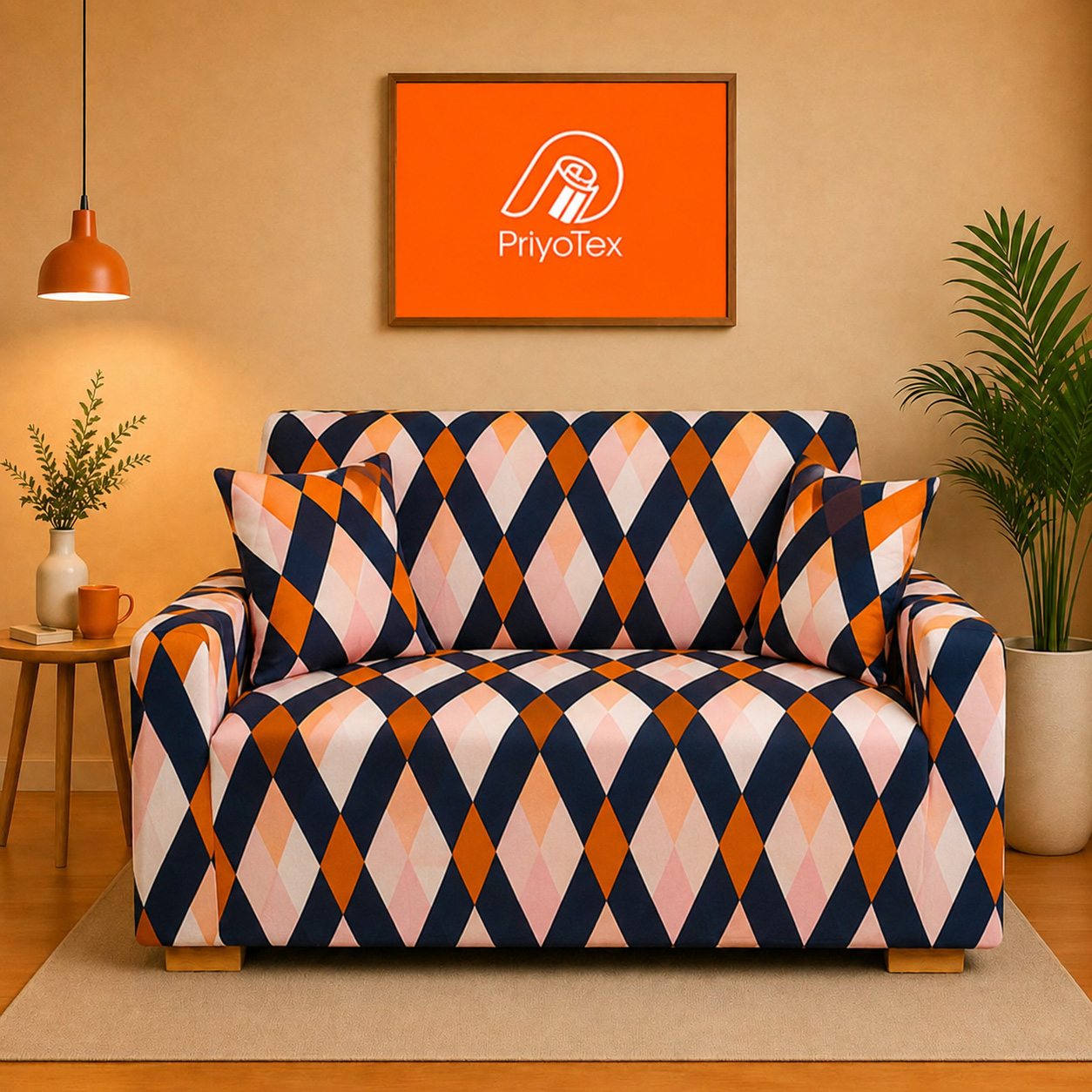 Navy Blue, Orange & Blush Pink Combo Printed China...