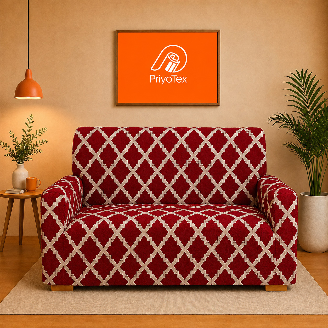 Royal Maroon Color Print China Elastic Sofa Cover...