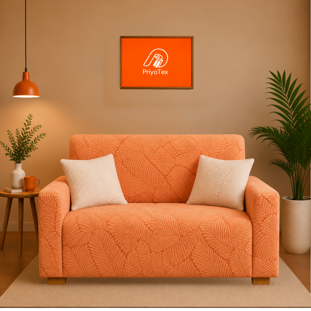 Premium Orange Fujian Jacquard Sofa Cover Set – Hi...