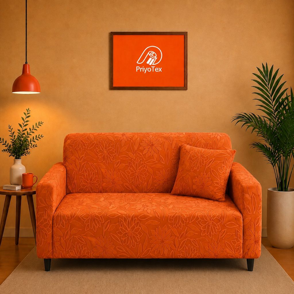 Warm Orange Floral Color Fujian Jacquard Sofa Cove...